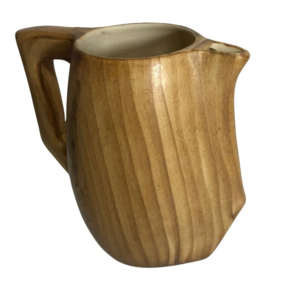 Vintage Vallauris Ceramic Faux‎ Bois Fake Painted Wood Grain Pitcher Jug EUC